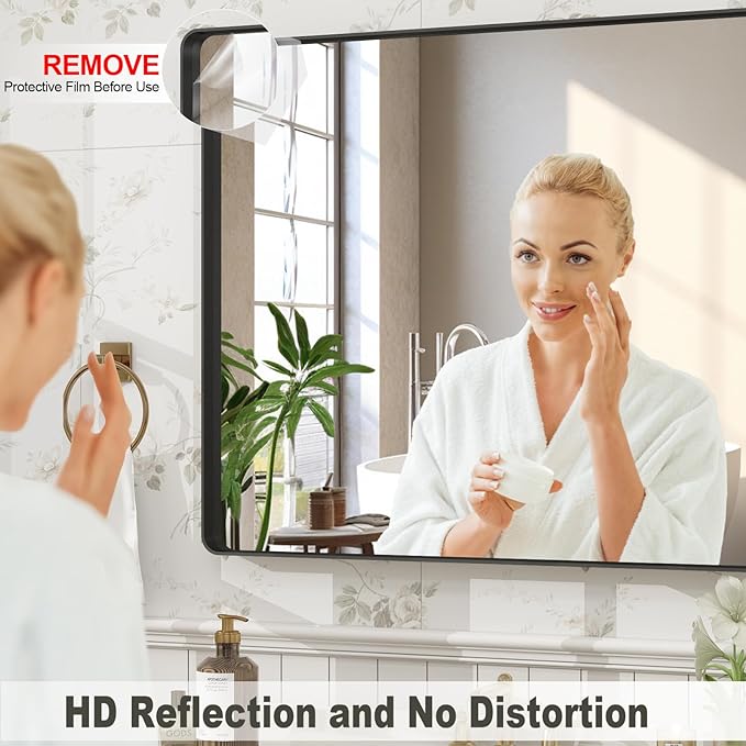 55x30 Inch Black Framed Bathroom Mirror for Wall, Large Matte Metal Framed Wall Mirror, Black Rectangle Bathroom Vanity Mirror, Anti-Rust, Shatterproof (Horizontal/Vertical)
