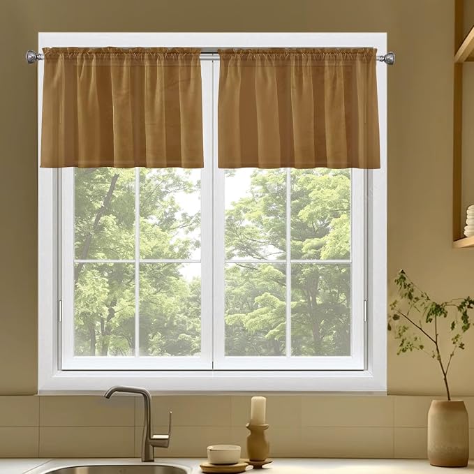 SpaceDresser Basic Rod Pocket Sheer Voile Window Curtain Panels Light Brown 1 by SpaceDresser
