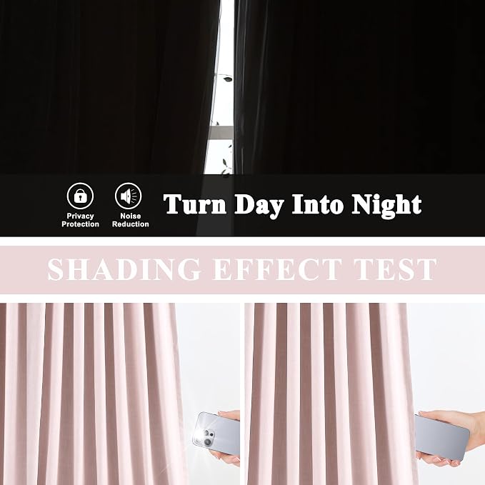 Vision Home Soft Pink Pinch Pleated Full Blackout Curtains Linen Blended Room - Image 3