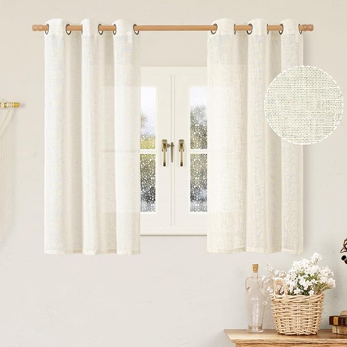 Short Linen Sheer Curtains 54 inch Length by LAMIT