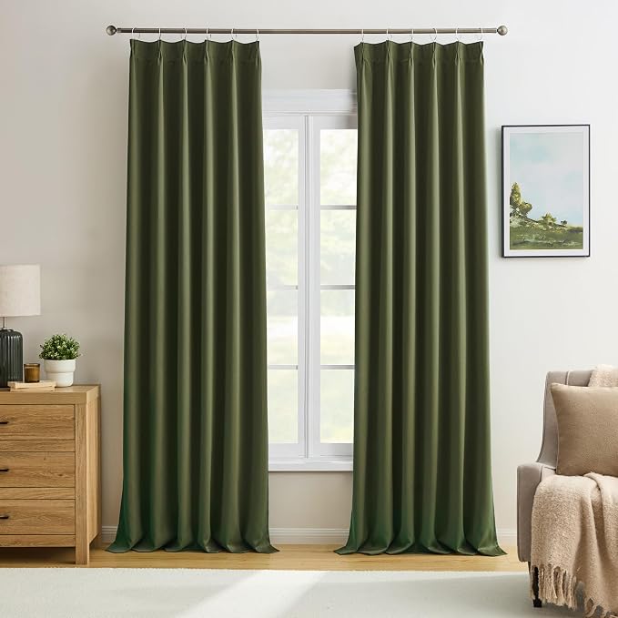 92 Inch Dark Olive Green Curtains by KEQIAOSUOCAI