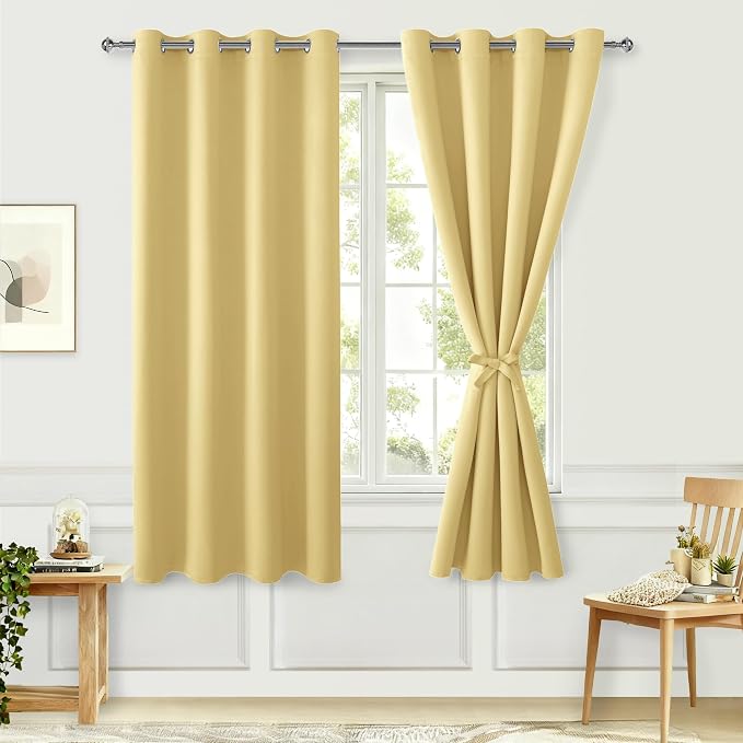 Blackout Curtains for Bedroom, 52 x 63 Inches Length, Light Yellow | Thermal - Image 8