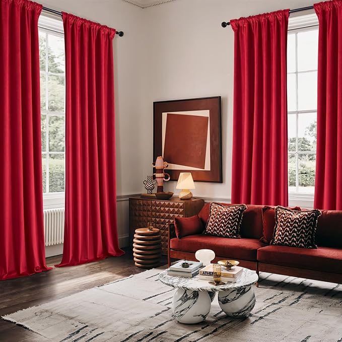 MIULEE Velvet Curtains 50W x 84L 2 Panels Red Blackout Curtains | Luxury velvet - Image 5