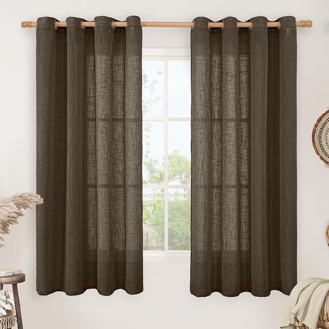 Brown Linen Curtains 63 Inch Length by LAMIT