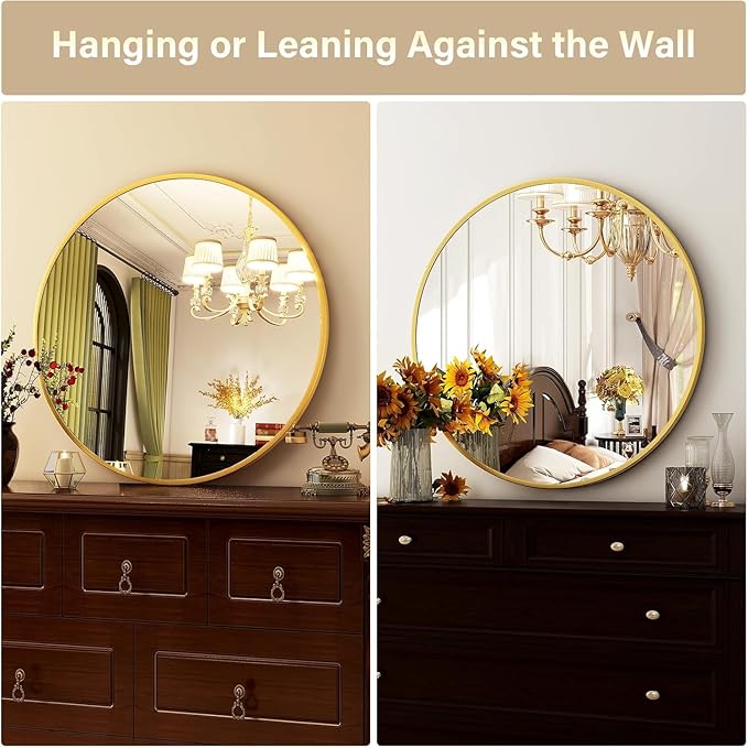 HARRITPURE Round Mirror 36 Gold Wall Mounted Circle Mirrors Vanity Mirror with Brushed Aluminum Alloy Frame Modern Decoration for Bathroom, Living Room, Vanity, Bedroom, Entryway