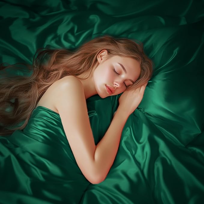 Love's cabin Twin Satin Sheet Set - 3 Piece Dark Green Silky Bed Sheets with Deep Pockets, Luxury Silk Feel Satin Twin Size Sheet Set Bedding Set (1 Flat Sheet,1 Fitted Sheet,1 Pillow case)
