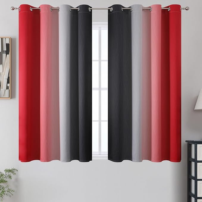 Red and Black Ombre Blackout Bedroom Curtains 54 Inch Long | Room Darkening - Image 2