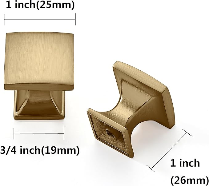 Khtumeware 6 Pack 1 Inch Champagne Bronze Cabinet Knobs - Zinc Drawer Pulls for Kitchen, Dresser - Satin Brass Square Handles