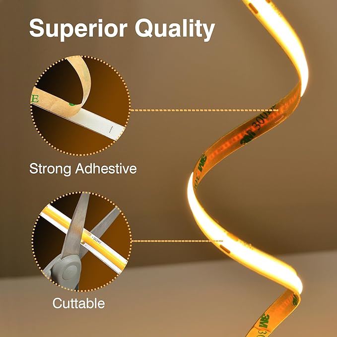 COB LED Strip Lights Warm White,24V Dimmable led Light Strip KIT with Remote and app Control,3000K 24FT/7.5m 8mm Wide Ra>90 Cuttable Flexible Strip Lights for Bedroom,Shelf,Cabinet