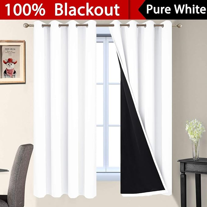 Yakamok Pure White 100% Blackout Curtains 63 Inches Long 52" Wide 2 Panel | - Image 2