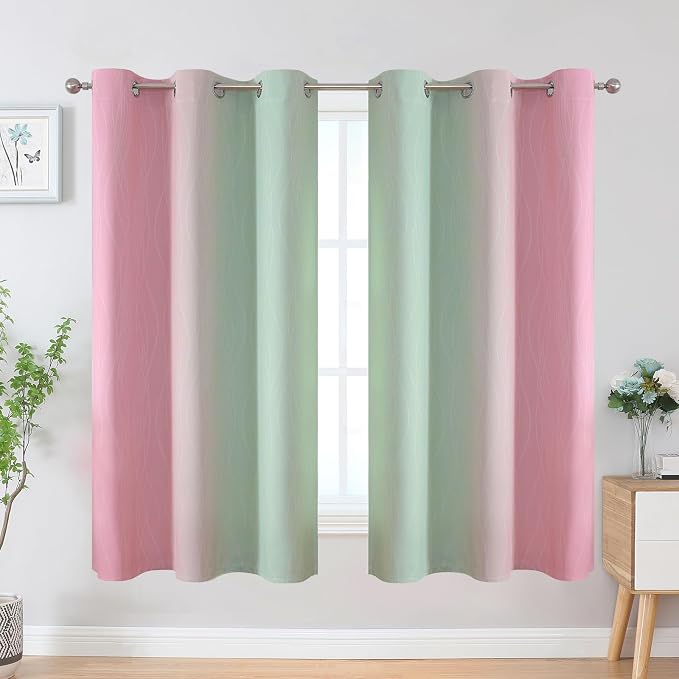 Sage Green and Pink Ombre Blackout Curtains - Image 2