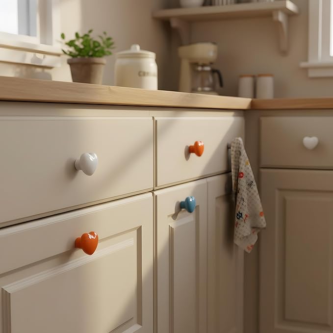 HUAMULAN 15PCS Glossy Ceramic Knobs Heart Shape Cabinet Dresser Kids Child Pulls Door Handles Cupboard Wardrobe Drawer