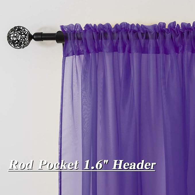 HUTO Purple Sheer Curtains 84 Inches Long Rod Pocket Sheer Drapes for Bedroom Living Room Set of 2 Panels 52 inches Width by 84 inches Length