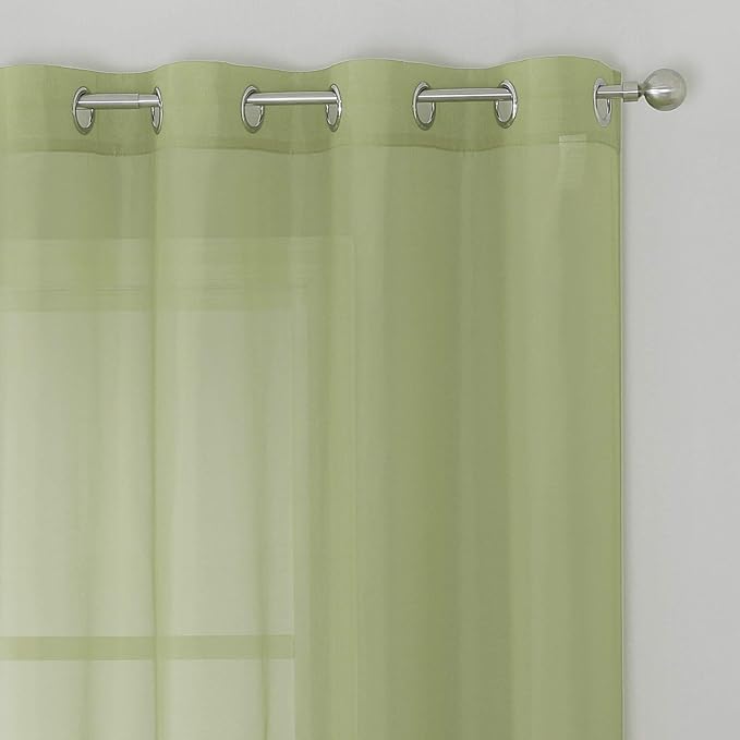 KEQIAOSUOCAI Sage Green Sheer Curtains - Grommet Light Filtering Window Treatment Voile Curtain Panels for Living Room (54 Wide 72 Long Per Panel,2 Panels)