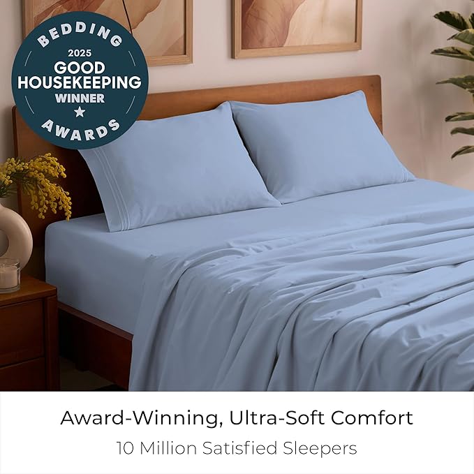 Mellanni Queen Sheets Set - 4 PC Iconic Collection Bedding - Hotel Luxury, Extra Soft, Cooling Bed Sheets - Wrinkle, Fade, Stain Resistant (Queen, Sky Blue)
