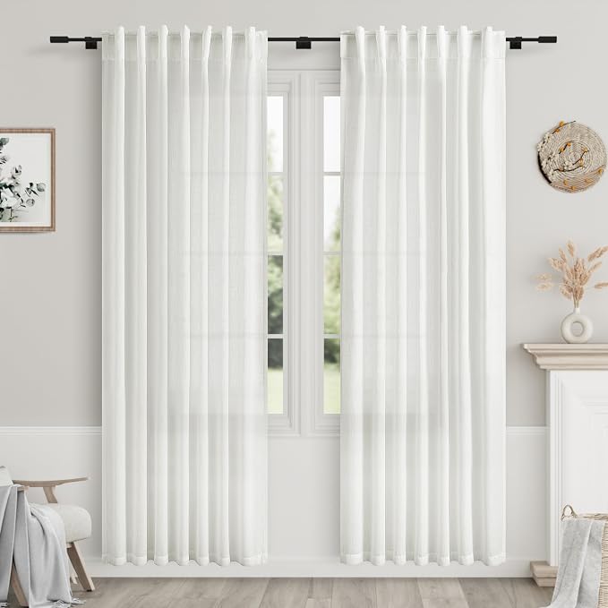 Off White Semi Sheer Linen Curtains 78 inch Length by Nanspring