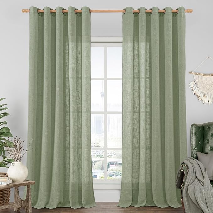 Sage Green Linen Sheer Curtains 84 inch by LAMIT