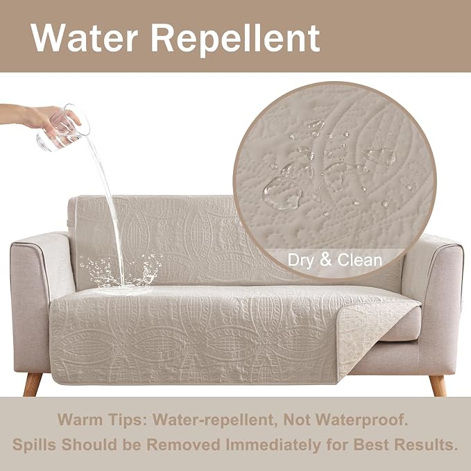 Beige Loveseat Covers for 2 Cushion Couch, Water-Repellent Covers for Sofa Couch - Image 3