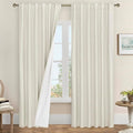 100% Blackout Linen Curtains for Living Room 95 Inch, 52 x 95 Inch | Ivory by LAMIT