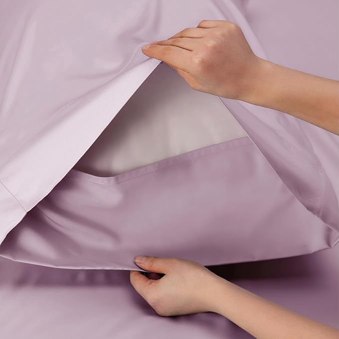 Bedsure King Size Sheets Set, Cooling Sheets for Hot Sleepers, Rayon Derived from Bamboo, Breathable & Soft, Deep Pocket Up to 16 Inches, Hotel Luxury Silky Bedding, Lavender