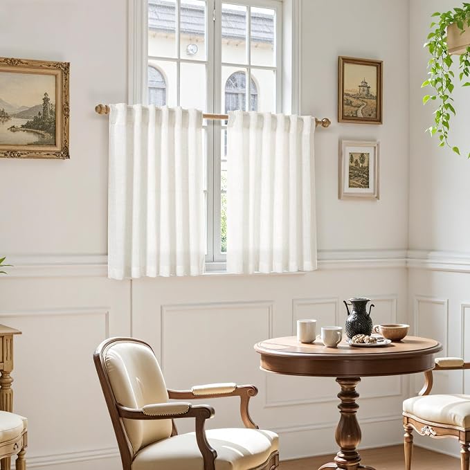 45 Inch Beige White Curtains Linen - Image 6