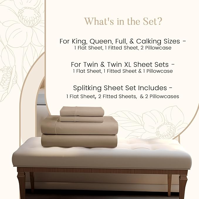 Deep Pocket Queen Sheets set, 100% Cotton Sheets Queen Size set, 800 Thread Count Soft & Durable 4 Piece Sheet & Pillowcase Sets, Sateen Weave Hotel Sheet Fits upto 17", No Pill Machine Wash- Taupe