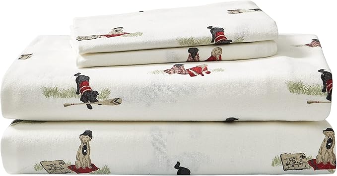 Eddie Bauer - Flannel Sheets Full Size, Anti-Pilling & Wrinkle Resistant Cotton, Touchably Soft for All-Season Comfort - Bed Sheets with Matching Pillowcases & Fitted Sheet (Retriever Friends)