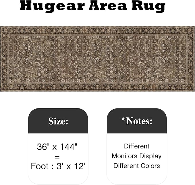 3x12 Brown Vintage Floral Washable Runner Rug - Image 2