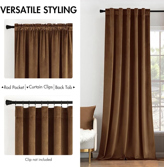 MIULEE Velvet Curtains 52x96 inches 2 Panels Brown Blackout Curtains | Luxury - Image 2