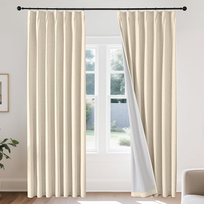 Joydeco Pleated Curtains for Living Room Bedroom, Linen Drapes 90 inch Length 2 by JOYDECO