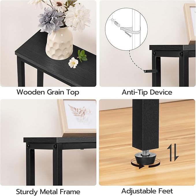 HOOBRO 70.9" Narrow Console Table with Charging Station, 5.9" Sofa Table with 2 Power Outlets and USB Ports, Long Entryway Tables Behind Couch Table, for Hallway, Living Room, Black BB185UXG01