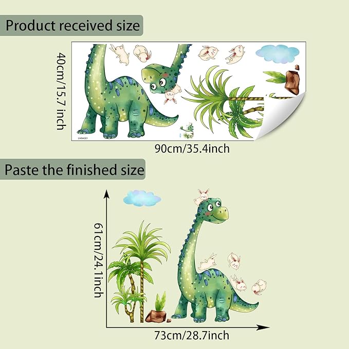 Cartoon Dinosaur Wall Stickers Decals Kid Room Nursery Baby Bedroom Décor (Cute Dinosaur Rabbit)
