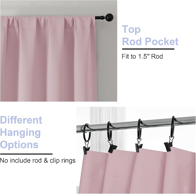 Simplebrand Ava Blush Short 36 Inches Blackout Curtain 2 Panels Set, Half - Image 3