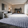 Blue Grey Rabbit Striped Plush Rug 6'x9', Fluffy Shaggy Area Rug by CHOVY