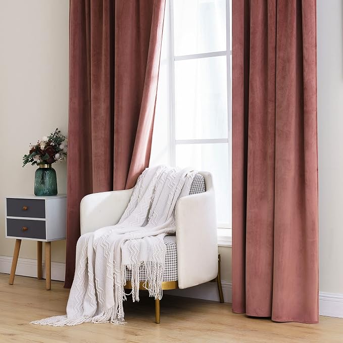 MIULEE Velvet Blackout Curtains 52x84 inches 2 Panels Dusty Rose Pink | Luxury - Image 7