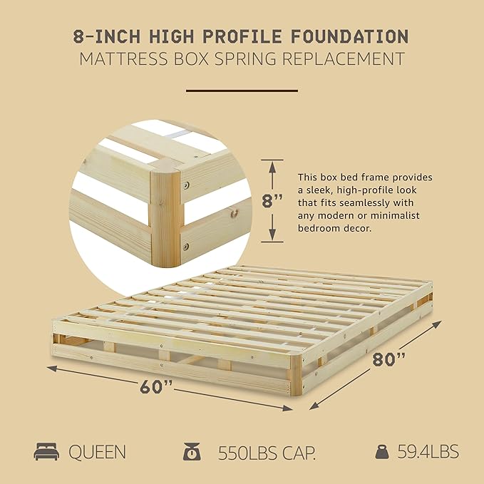 Hercules 8 Inch High Profile Instant Foundation Box Spring Replacement, Queen