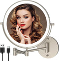 Rechargeable Wall Mounted Lighted Makeup Vanity Mirror 8 Inch Double Sided 1X 10X Magnifying Bathroom Mirror, 3 Color Lighting, Touch Screen, 360 Rotation, Shaving Mirror Brushed Nickel