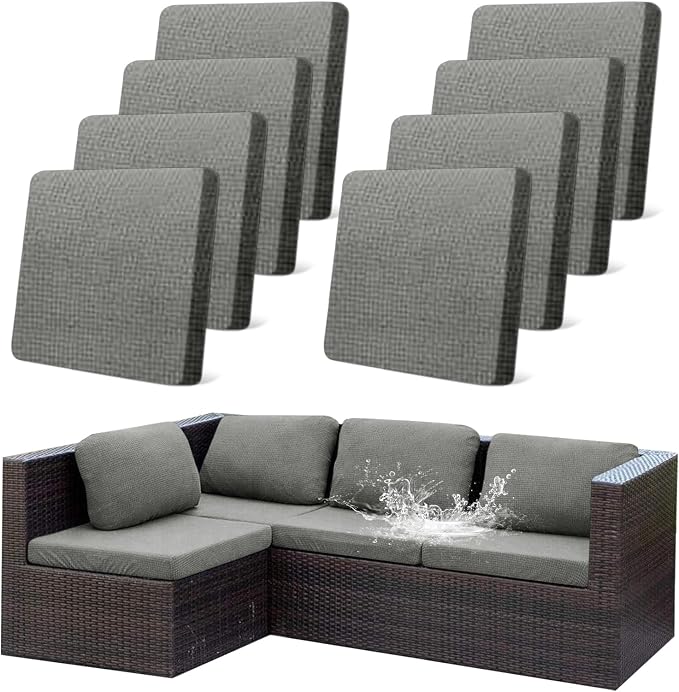 CALBODE 8Pcs Outdoor Stretch Cushion Covers, Waterproof Outdoor Chair Cushion by CALBODE