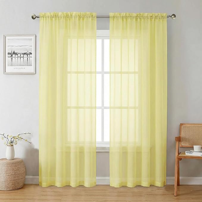 Goose Yellow Sheer Curtains 78 Inches Long 2 Panels, Airy Light Filtering Voile by Lecloud