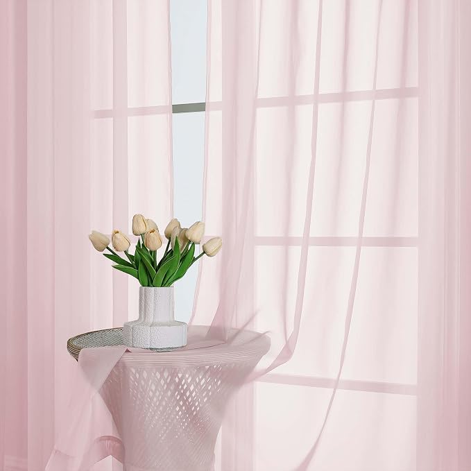 Blush Pink Sheer Curtains 63 Inch Length 2 Panels Set, Rod Pockets Voile - Image 8