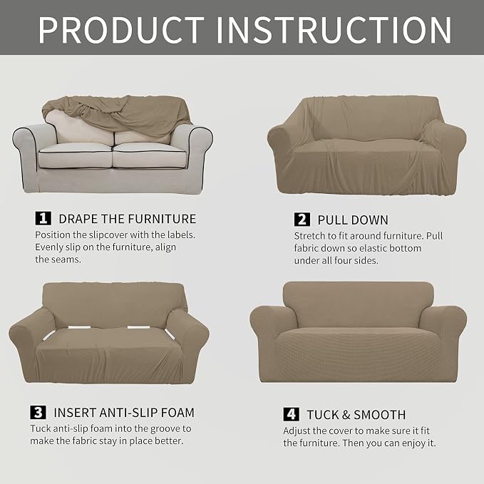 Easy-Going Stretch Oversized Loveseat Couch Covers Washable Natural | 1-Piece - Image 6