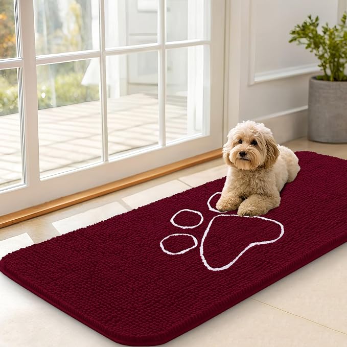 OLANLY Dog Door Mat for Muddy Paws 70x35, Paw Print Design Chenille Mud Mat | - Image 5
