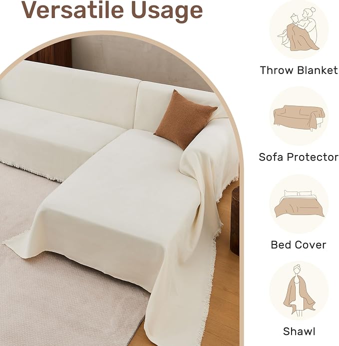 2 Pieces Sectional Couch Covers L Shaped Cover XXXL Cream White | Thick - Image 6