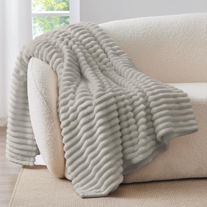 BEDELITE Ribbed Twin Blanket for Couch & Bed, Light Grey, Warm Yet Lightweight - Image 7