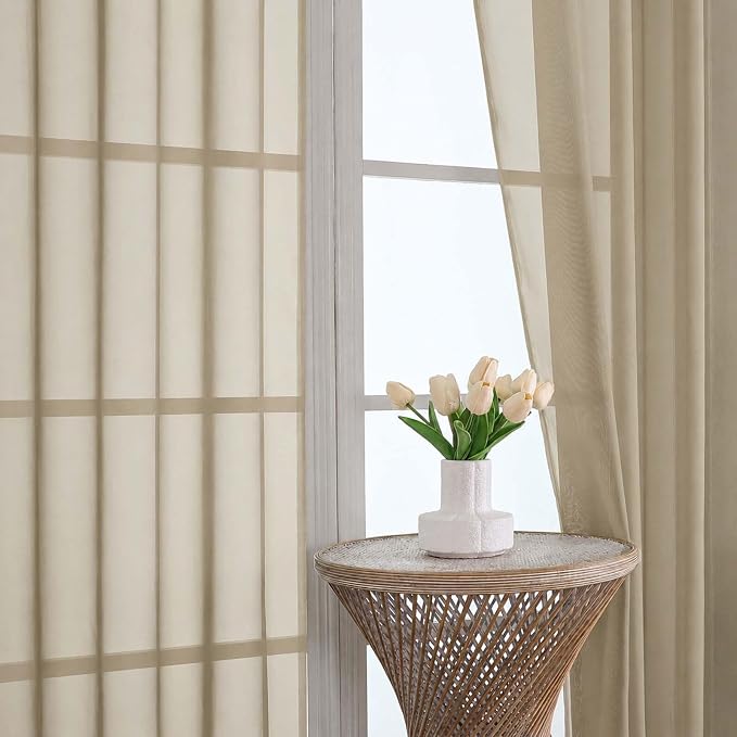 Sheer Taupe Curtains 108 Inches Long 2 Panels Set, 59 Inch Extra Wide - Image 3