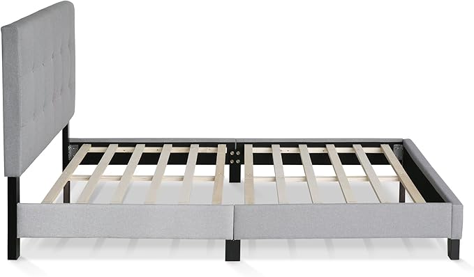 Furinno Laval Button Tufted Upholstered Platform Bed Frame, Full, Glacier