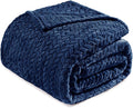 Exclusivo Mezcla Fleece Queen Size Blanket for Bed, 90x90 Inches Soft Cozy Jacquard Flannel Blankets, Lightweight Fuzzy Plush Warm for Winter, Navy Blue