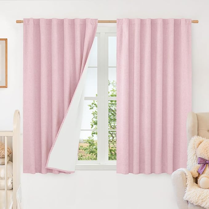 54 Inch Full Blackout Linen Window Curtains by LAMIT