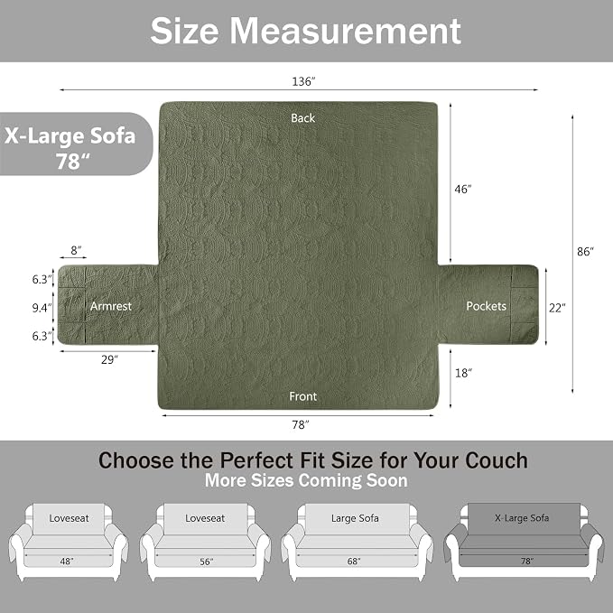 Olive Green Quilted Couch Cover - Image 6