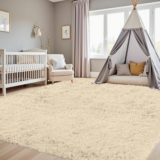 4x6 Fluffy Shag Area Rugs for Living Room Bedroom: Soft Plush Carpet Beige | - Image 9